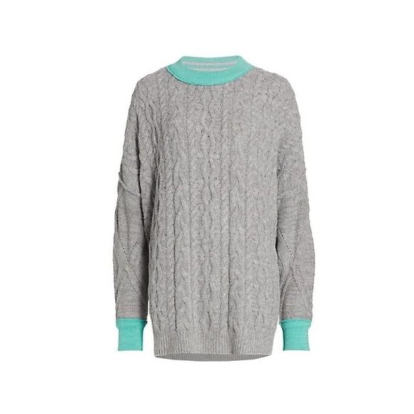 Free People Sweater Oversized Gorpcore Olympia Cable Crewneck Tunic Boho Gray - Picture 2 of 9